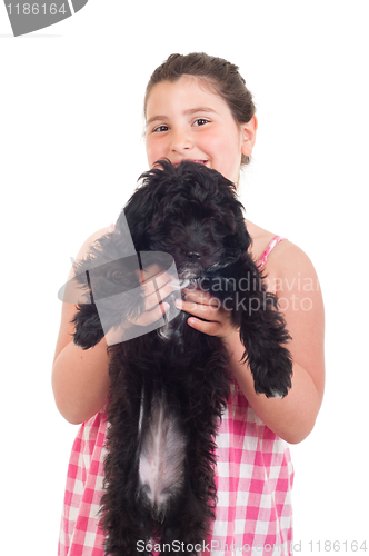 Image of Girl holding dog