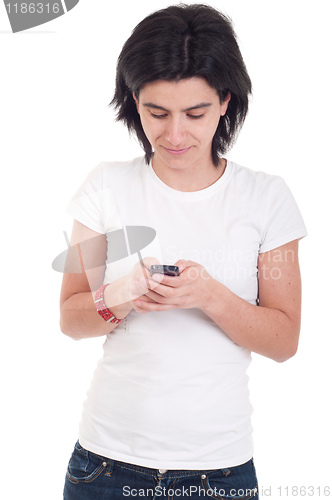 Image of Casual woman text messaging