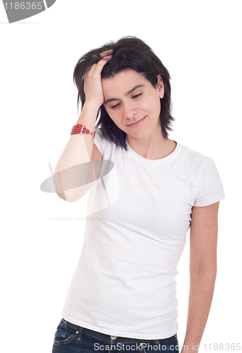 Image of Stressed casual woman