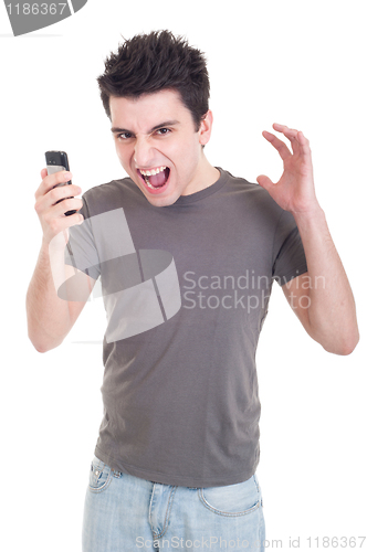 Image of Man yelling into mobile