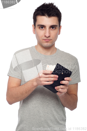 Image of Man showing his wallet
