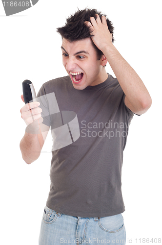 Image of Man yelling into mobile