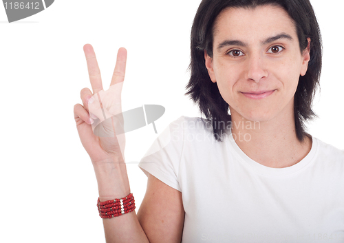 Image of Woman showing victory sign
