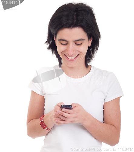 Image of Casual woman text messaging