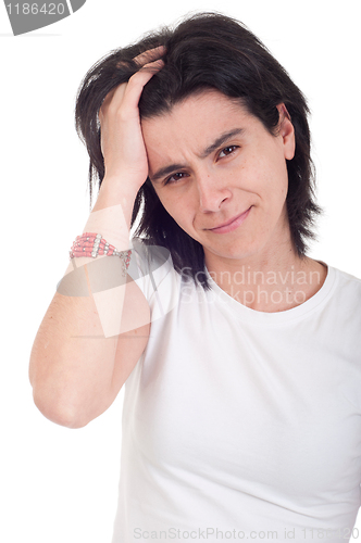 Image of Stressed casual woman