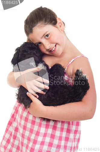 Image of Girl holding dog