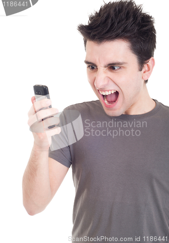 Image of Man yelling into mobile