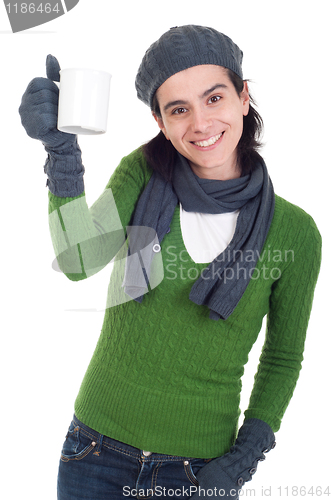 Image of Winter woman holding mug