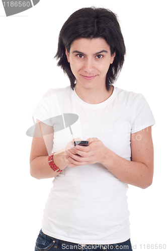Image of Casual woman text messaging