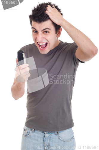Image of Man yelling into mobile