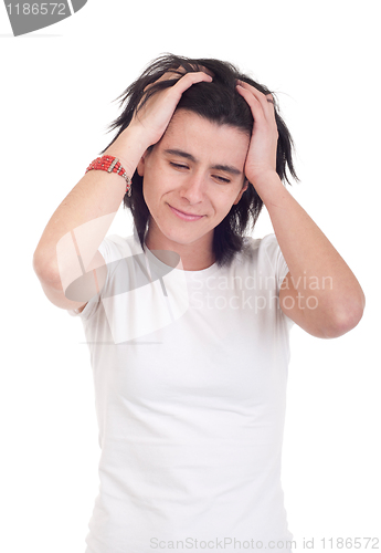 Image of Stressed casual woman