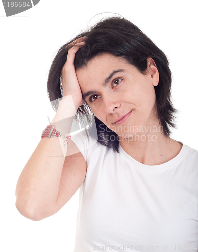 Image of Stressed casual woman
