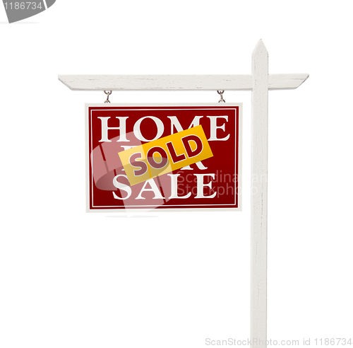 Image of Red Sold For Sale Real Estate Sign on White