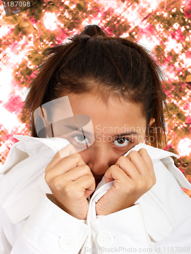 Image of Pretty Girl With Sparkling Flowers Background