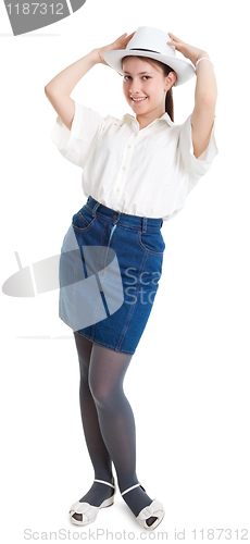 Image of A young girl in a white hat