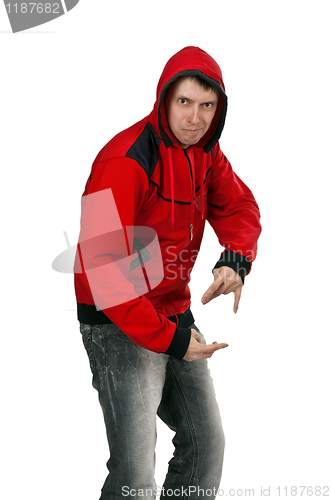Image of young rapper in the red sweater