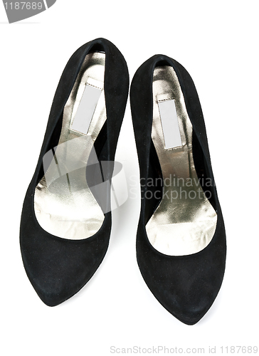 Image of pair of black suede women's high heel shoes