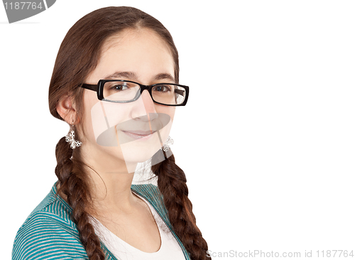 Image of Teen girl with pigtails wearing glasses