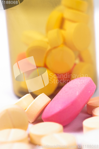 Image of A bottle of medicines with white isolated background