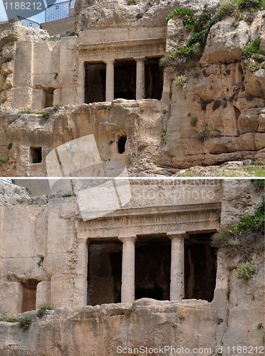 Image of Ancient tomb cave of Benei Hezir in Jerusalem