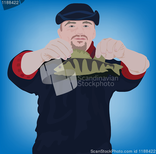 Image of illustration of the happy fishman with fish