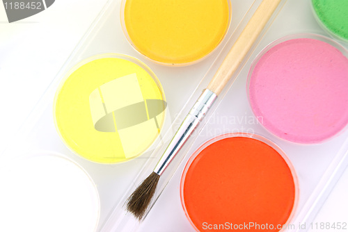 Image of New watercolors and a brush