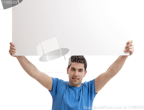 Image of Man holding a blank billboard