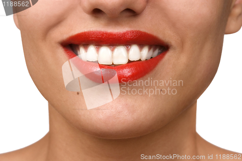 Image of Smiling woman mouth with great white teeth