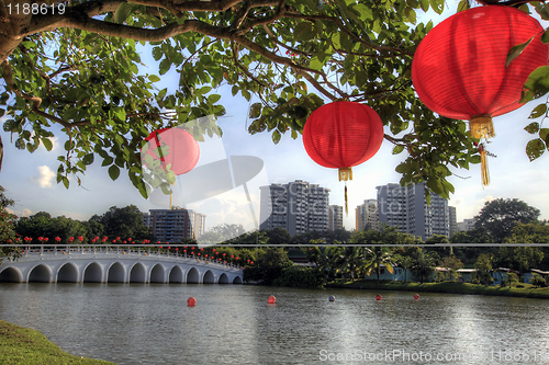 Image of Red Lantern in Chinese Garden