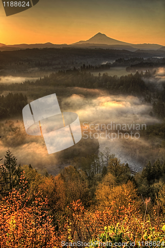 Image of Sunrise Over Mount Hood One Foggy Morning Vertorama