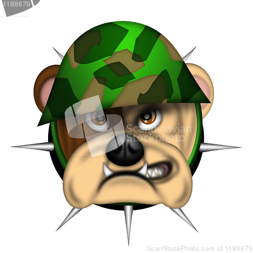 Image of English Bull Dog Head with Army Helmet