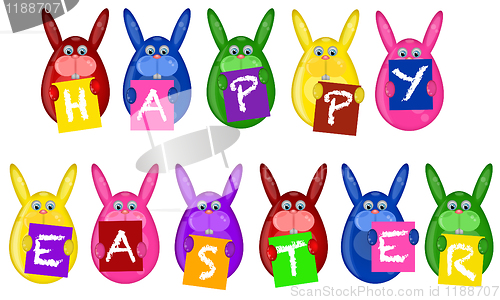 Image of Easter Bunny Eggs Holding Alphabet Greeting Signs