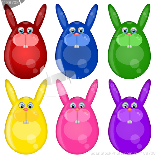 Image of Six Colored Happy Easter Bunny Eggs