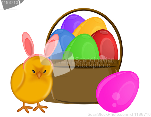 Image of Easter Chick with Bunny Ears Headband and Basket