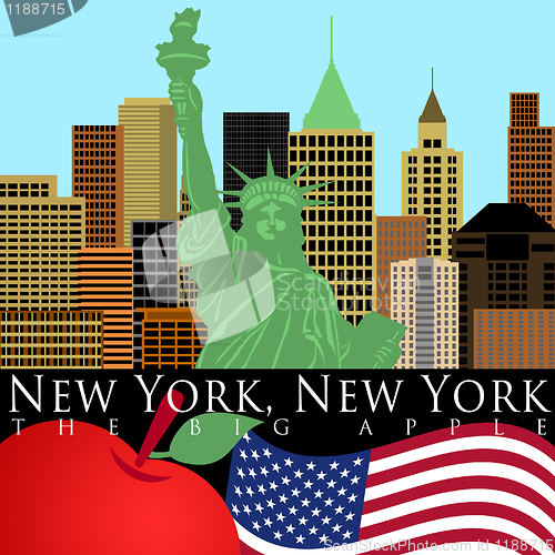 Image of New York Skyline with Statue of Liberty Color