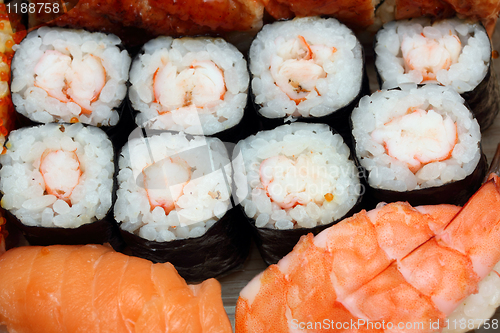 Image of set of rolls and sushi