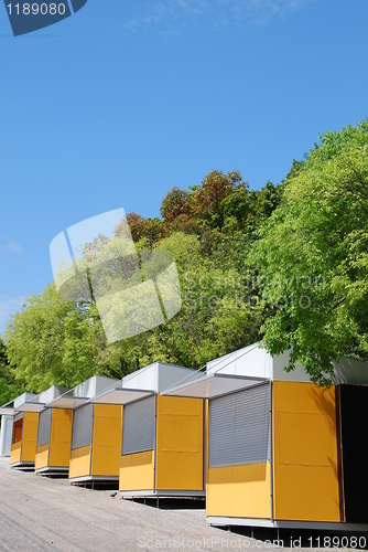 Image of Yellow kiosks at the park