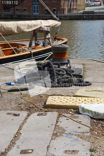 Image of Bollard and mooring ropes