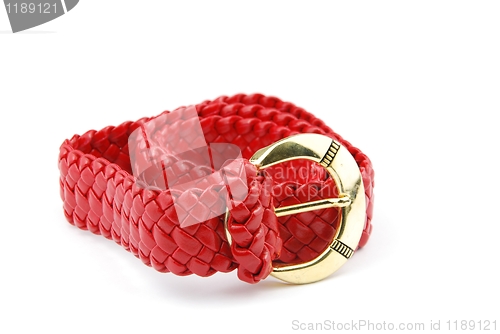 Image of Red woman leather belt on white