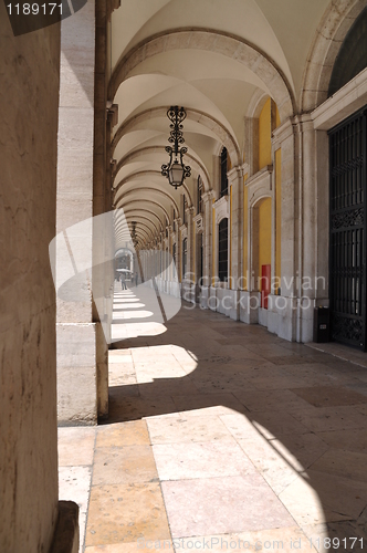 Image of Commerce square arcades in Lisbon