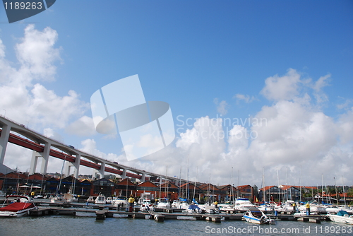Image of Lisbon's docks under April 25th bridge