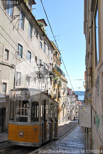 Image of Bica elevator tram in Lisbon, Portugal