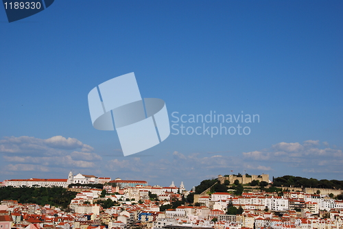 Image of Lisbon cityscape with Sao Jorge Castle and Graça Church