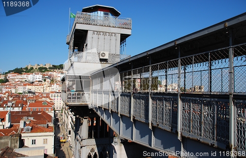 Image of Lisbon cityscape with Castle and Santa Justa Elevator
