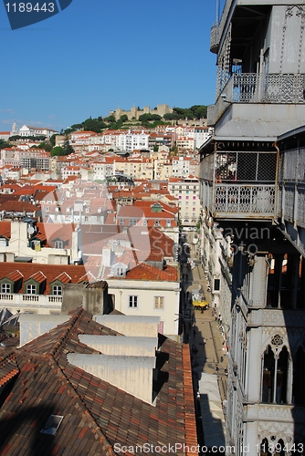 Image of Lisbon cityscape with Castle and Santa Justa Elevator