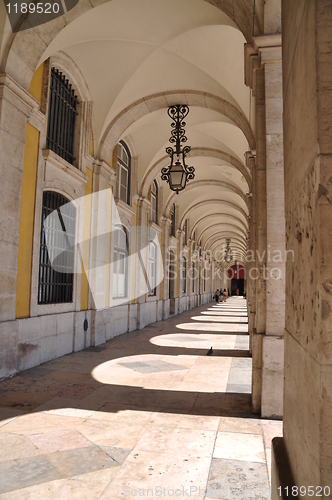 Image of Commerce square arcades in Lisbon