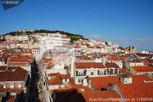 Image of Lisbon cityscape with Sao Jorge Castle and Sé Cathedral