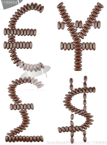 Image of Chocolate currencies (euro, dollar, yen, pound)