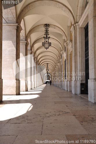 Image of Commerce square arcades in Lisbon