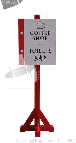 Image of Coffee shop and toilets sign